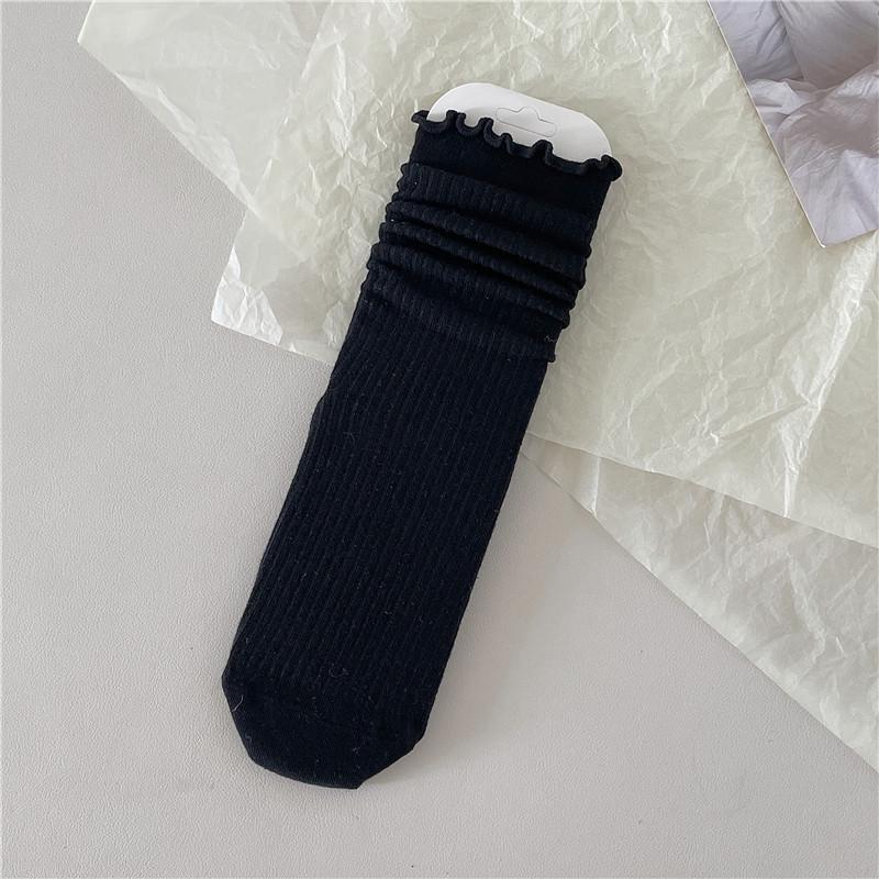 Women's Ribbed White & Gray Lace Trim Socks - Trendy Miu Style