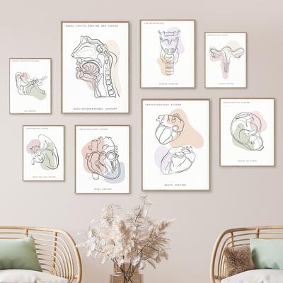 Minimalist Colorful Anatomy Line Medical Poster And Prints Wall Art Ear Larynx Heart Canvas Painting Doctor Gift Clinic Decor