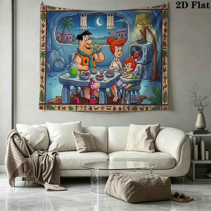 The Flintstones Cartoon Wall Tapestry Aesthetic Wall Hanging Printed Fabric Blanket Decorative Tapestries for Bedroom Living Room Home Decor