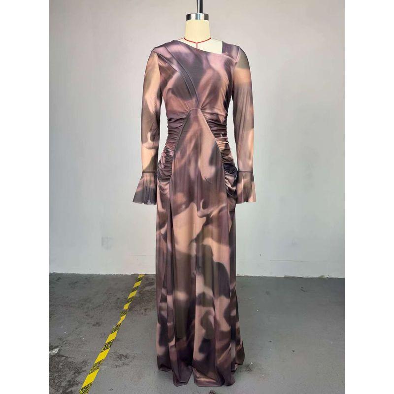 

Модный стиль Новое поступление Модное платье с принтом Приталенное Платье с длинными рукавами Длинное платье Сексуальное платье с длинным рукавом Light brown 2XL