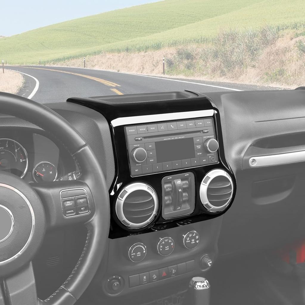 RT-TCZ for Jeep JK Black Dash Console Radio Screen/Vents Cover Trim for Jeep Wrangler JK JKU 2011-2017 ABS Interior Accessories 1pc