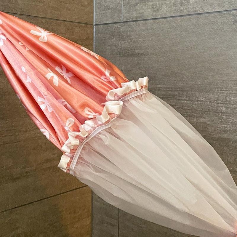 Double-Layer Shower Cap Waterproof New Fashion Bow Pattern Reusable Bathing Hat Kitchen Oil-proof Sanitary Hat