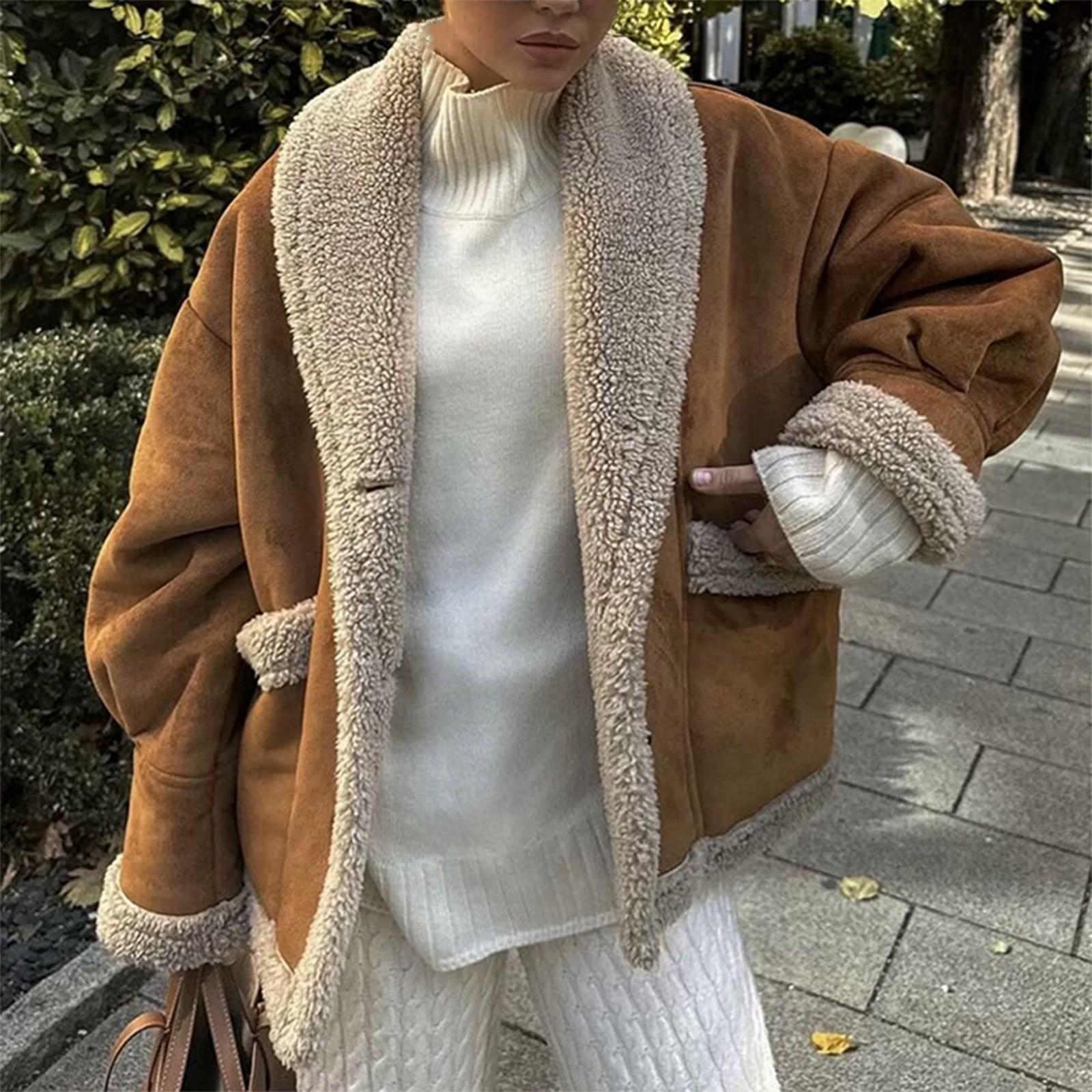 

И зимнее женское американское ретро пальто с лацканами и свободным верхом S