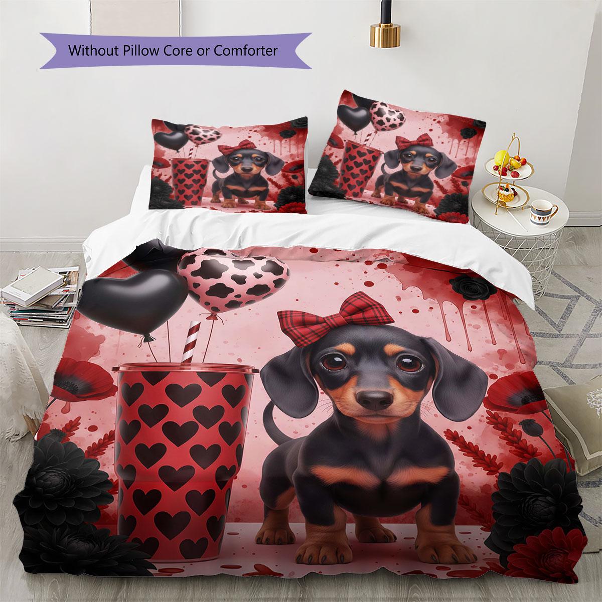 

Dachshund Pattern Bedding Quilt Set Quilt Cover Pillowcase Home Decoration Birthday Gift (1 * duvet cover + 2 * pillowcase, without core) 135x200cm