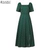 ZANZEA Women Casual Square Collar Short Sleeve Polak Dot Print Dress