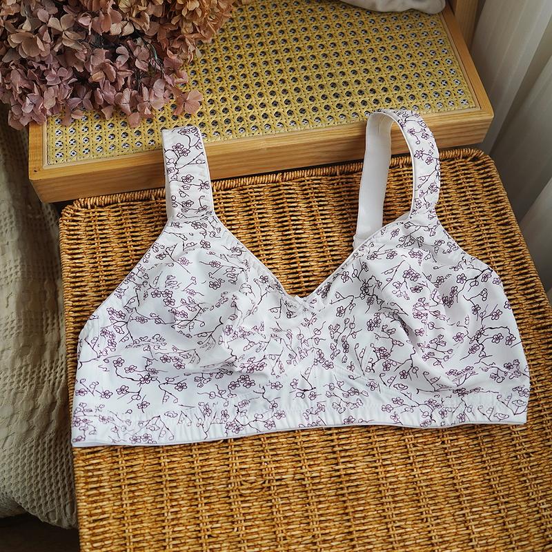 Europäischer und Amerikanischer Reiner Baumwolle Ohne Bügel Übergröße BH Bedruckt Chinesischer Stil Breiter Schulterträger Bequeme Unterwäsche