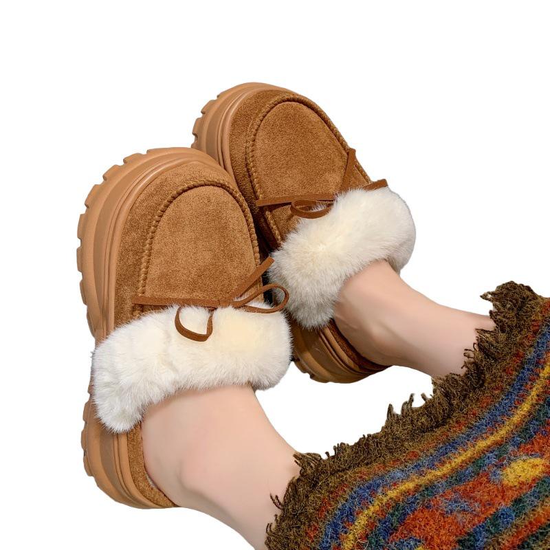 Women's Ultra-Thick Velvet Furry High-Heeled Cotton Slippers for Autumn & Winter 2025 – Height-Boosting Outdoor Warm Footwear.