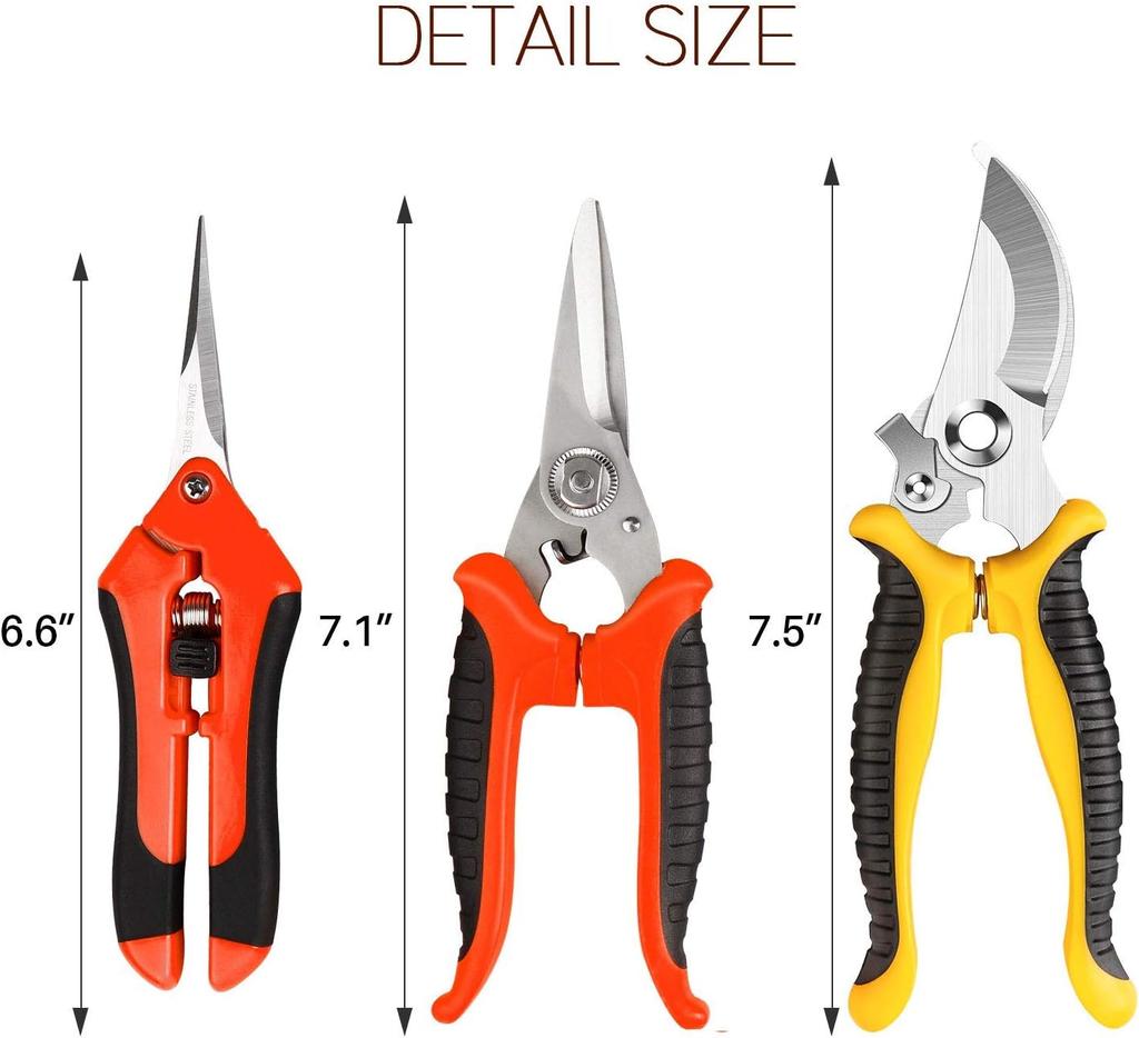 3-piece Garden Pruning Scissors Stainless Steel Blade Handheld Pruning Set