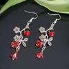 Cute Enamel Ladybug Floral Branch Red Glass Bellflower Dangle Earrings for Women Boho Nature Retro Sliver Color Jewelry Gifts