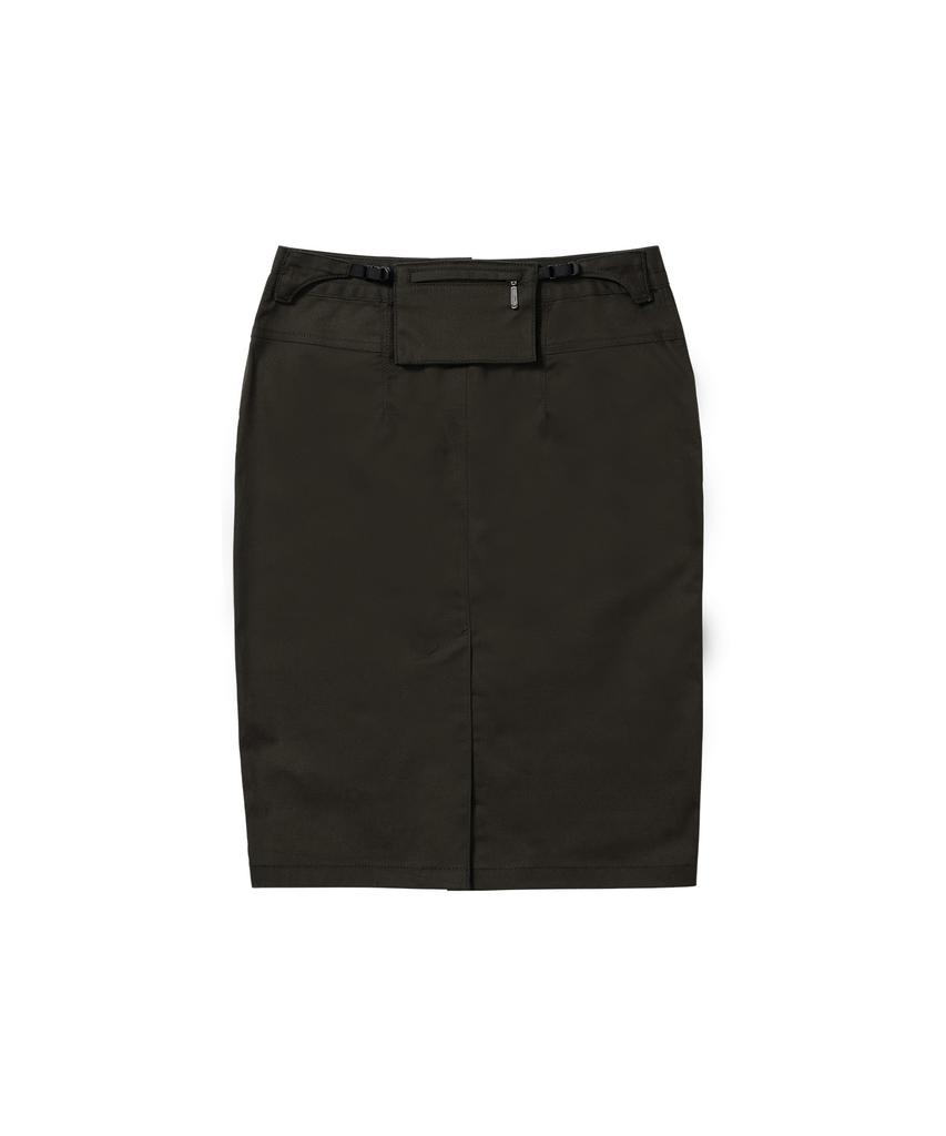 Wellbeing Express Back Pocket Midi Skirt Khaki Brown