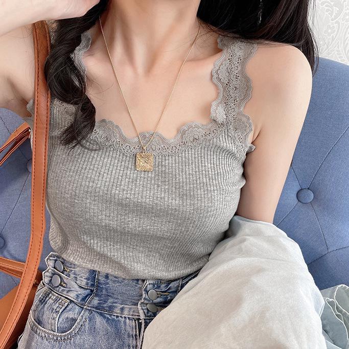 Korean Style Lace Trim Slim-Fit Camisole for Women - Sleeveless Base Layer Top