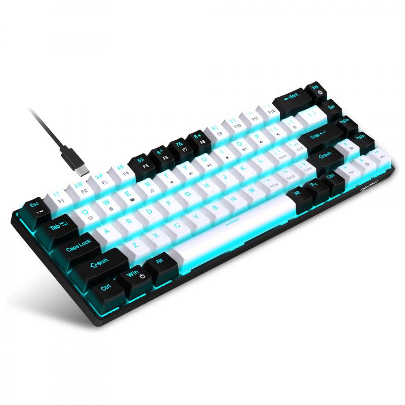 68-Key Wired Mechanical Gaming Keyboard - Hot-Swappable Blue Switches, Dual-Color Injection Keycaps, Ice Blue Backlight