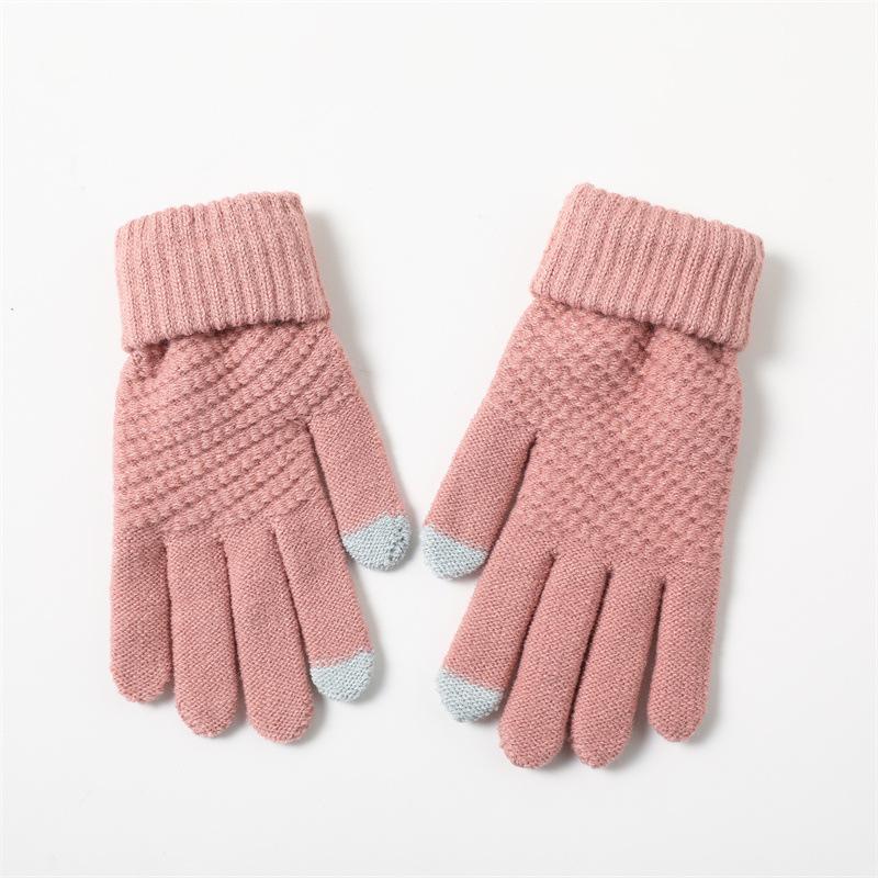 

Autumn and Winter Gloves Velvet Men s and Women s Fashion Touch Screen Jacquard Reverse Needle Winter Warm Gloves Can Touch The Screen average size розовый