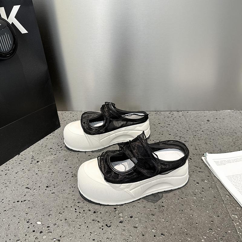 

Thick sole heightening 7CM bag head half slippers women s new mesh Mary Jane muffin sole casual little white shoes 40 чорний