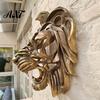 Retro Bronze Home Wall Ornament Lion Sculpture, Resin Decorative Art, 3D Animal Head Sculpture for Living Room Figurine, Hollow Hanging Pendant Indoor