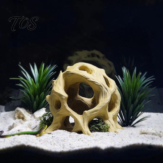 Safe Aquarium Ornament Hideout Tree Ball, 3D Printed Natural Look Root Reptile Hideout, Gecko Habitat Accessory Fish Cave, Decorative Shelter