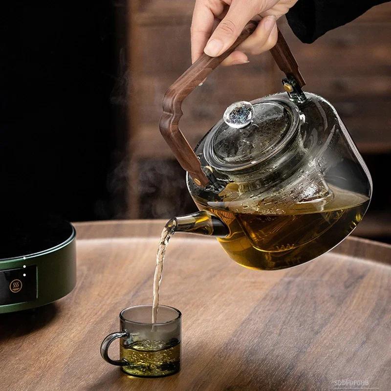 JUSTINLAU Glass Teapot Integrated Steaming and Boiling kettle with Handle Thickened Filter Heat-resistant Teapot For Home Office