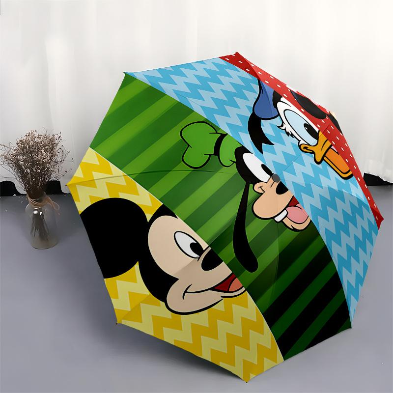 Mickey Mouse, Minnie Mouse Automatic Opening and Closing Umbrella, Compact Travel Umbrella, Lightweight and Portable, Suitable for Beach Com