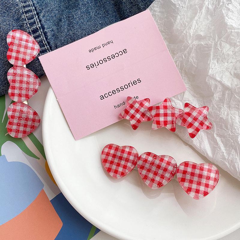 

Sweet Heart Star Plaid Hair Clip for Women & Babies - Duckbill Style