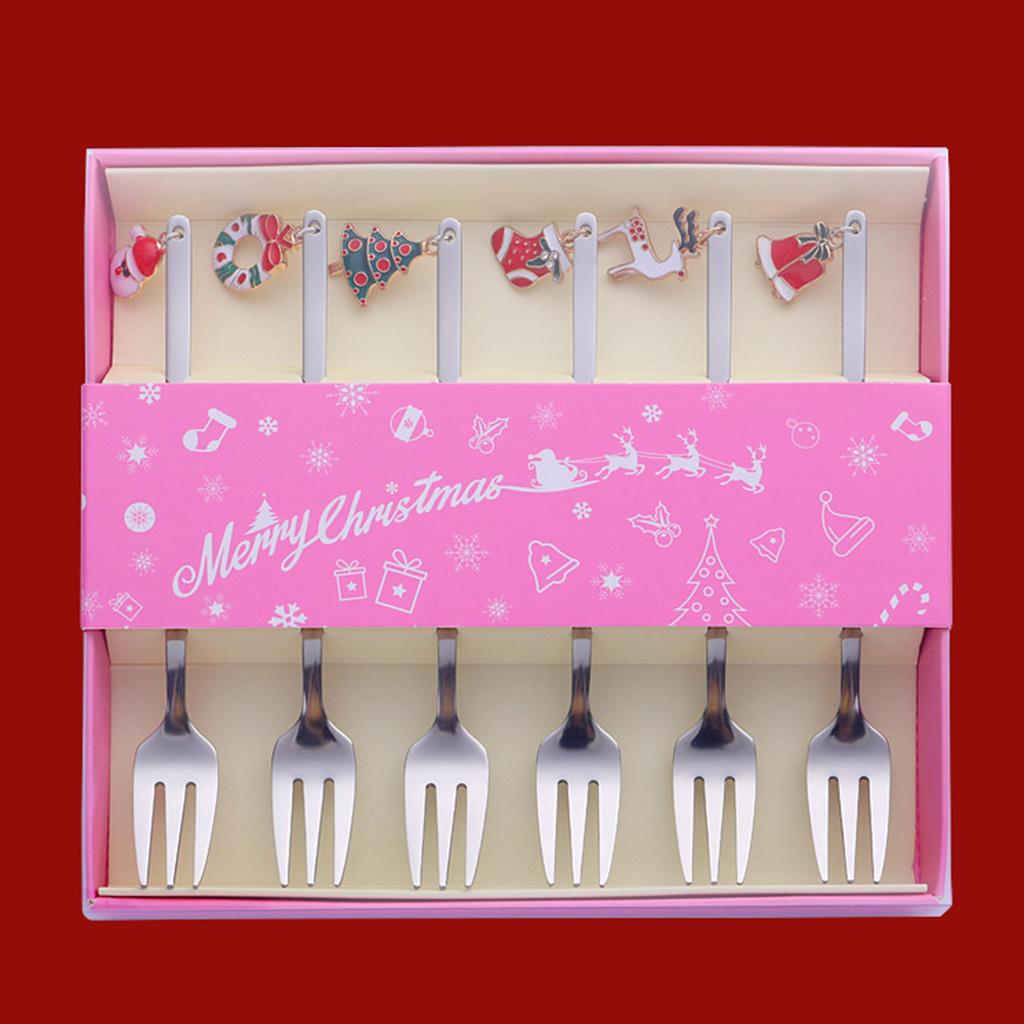 Stainless Steel Material Fruit Forks Christmas Snack Dessert Forks Food Pick Set
