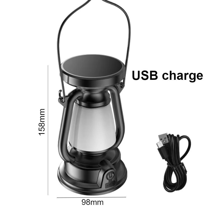 

360° Emergency Floodlight Outdoor Camping Lamp USB or Solar Rechargeable Portable Retro Decorative Atmosphere Light 3 Lighting Modes Style A-Only USB charge