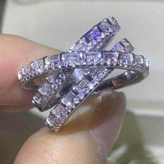 Anello Zircone Arcobaleno Moda Europeo-Americana - Quadrato Pieno di Diamanti, Monocolore, R4573.