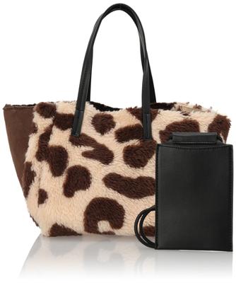 Cuco Leopard Print Handbag with Reversible Bag Women's Pouch, Mouton-Style Color-Combo (410)