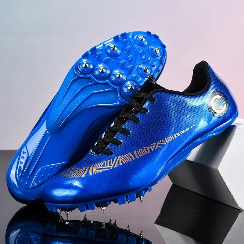 

Men Women Track Field Training Racing Athletic Sport Shoes Ultralight Long Jump Cleats Professional Lightweight Sneakers 35 синий
