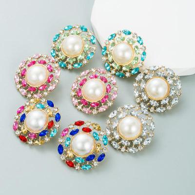 Orecchini a Bottone con Fiori e Cristalli Geometrici Esagerati in Lega per Donna, Orecchini Personalizzati a Colori che Esprimono Temperamento