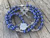 Nazareth Store Blue Pearl Beads Rosary Catholic Necklace Miraculous Medal Cross Silver Tone Rosary in Velvet Bag, 2XL, No Glass, No Gemstones