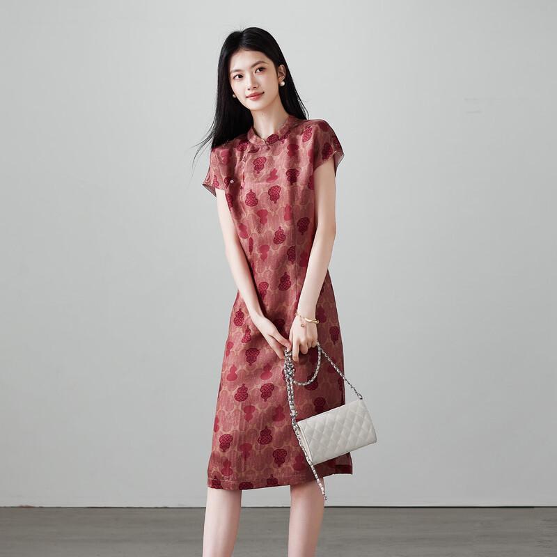 SOFSIL 2026 Summer New Chinese Style Stand-Up Collar Mid-Length Dress M