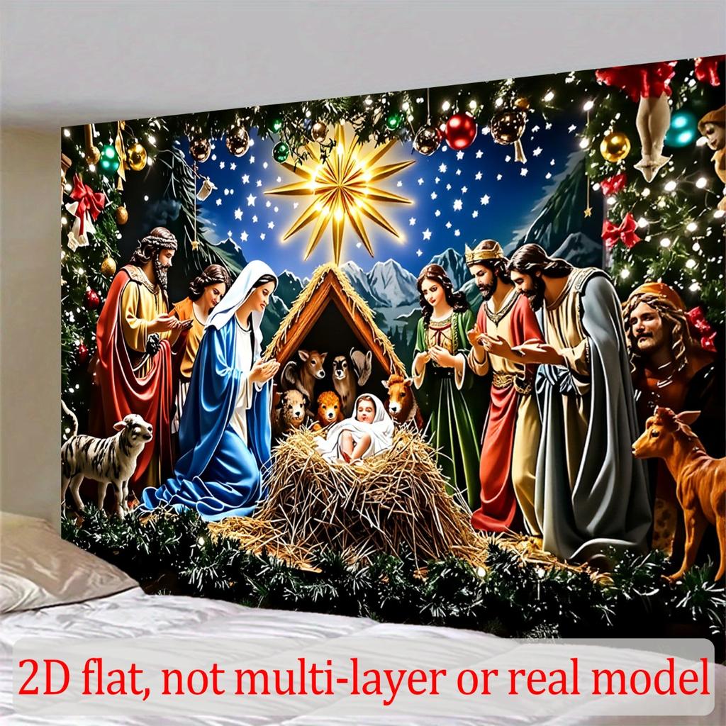 1Pc Christmas Nativity Scene Tapestry Wall Hanging, Decorative Fabric Poster for Bedroom, Living Room, Dorm & Home Decor