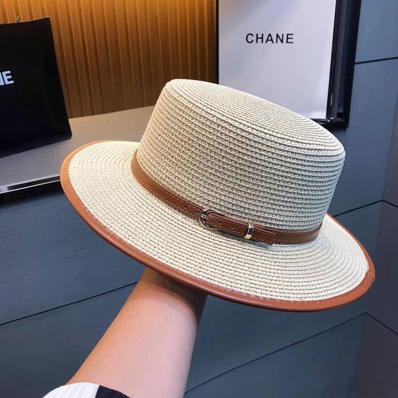New French Flat Top Straw Hat Design Temperament Sunscreen Hat Summer Beach Hat for Summer Trips