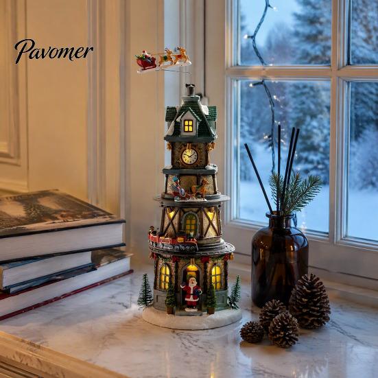 Weihnachtsbaumschmuck 2 Stück Zug Spieluhr mit drehendem Licht, Schneedorf Karussell Innenbereich Festliche Partyartikel Schmuckstück, Batterie/USB