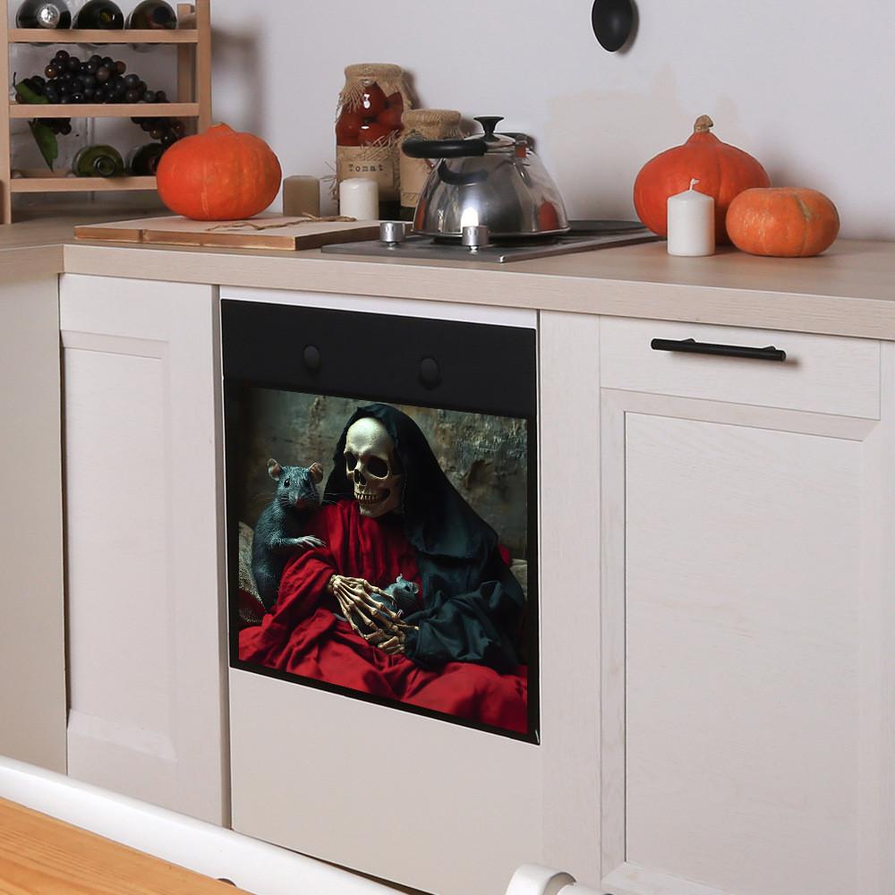 Smile Skeleton Halloween And Mouse Glass Cabinet Kitchen Decor Stickers Wall