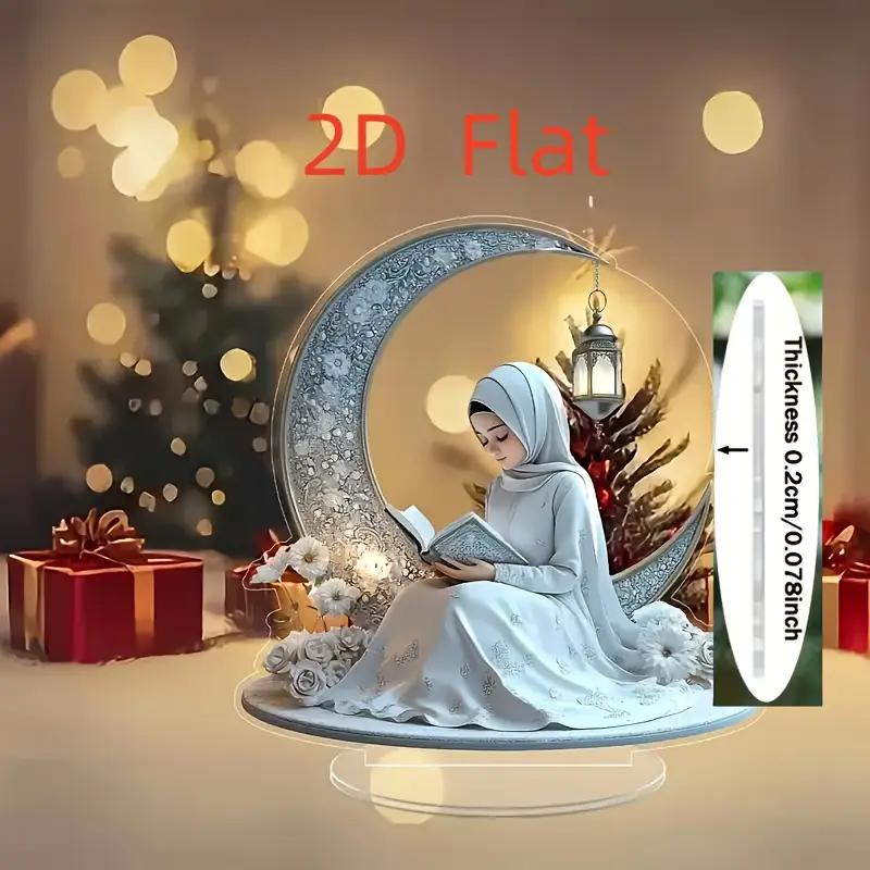 Transparent Desktop Decoration for Ramadan Girl, Elegant, 2D, Clear Moon, Floral Design, Perfect for Ramadan Decoration