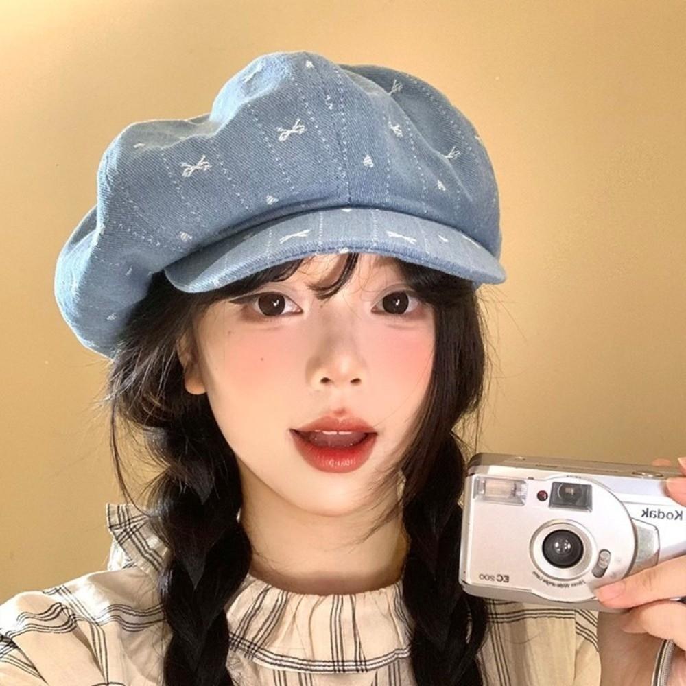 Cloud Octagonal Cap Japanese Newsboy Cap Casual Retro Bow Beret  Outdoor