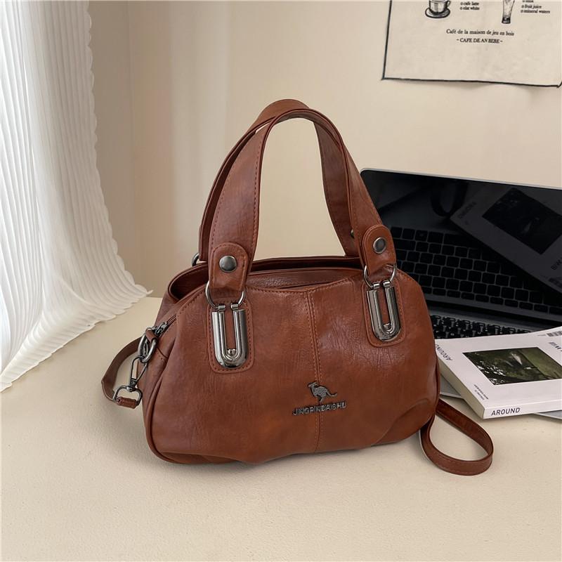 Solid Color PU Zipper Large Capacity Tote Bag Commute Concise Retro Shoulder Bags 2026 Hot Sale Casual Versatile Bags for Women