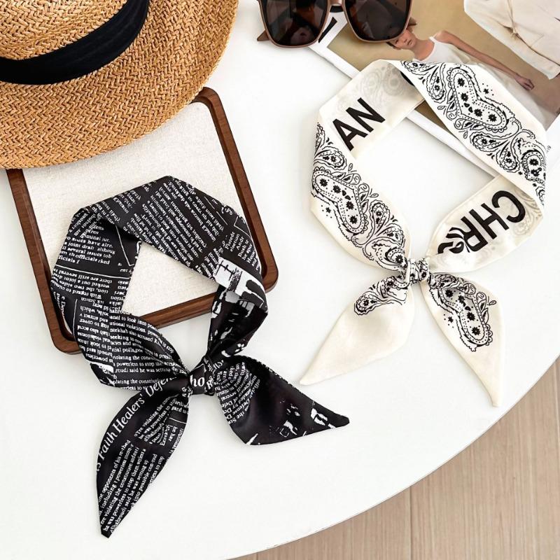 Cashew flower silk scarf, long strip, new simple letters, hair tie, bag streamer, decorative versatile small scarf, fashionable belt.