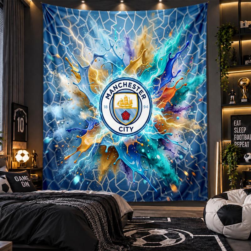 Arazzo da Appendere alla Parete Stampa Manchester City Tessuto per Soggiorno Camera da Letto Decorazione per la Casa