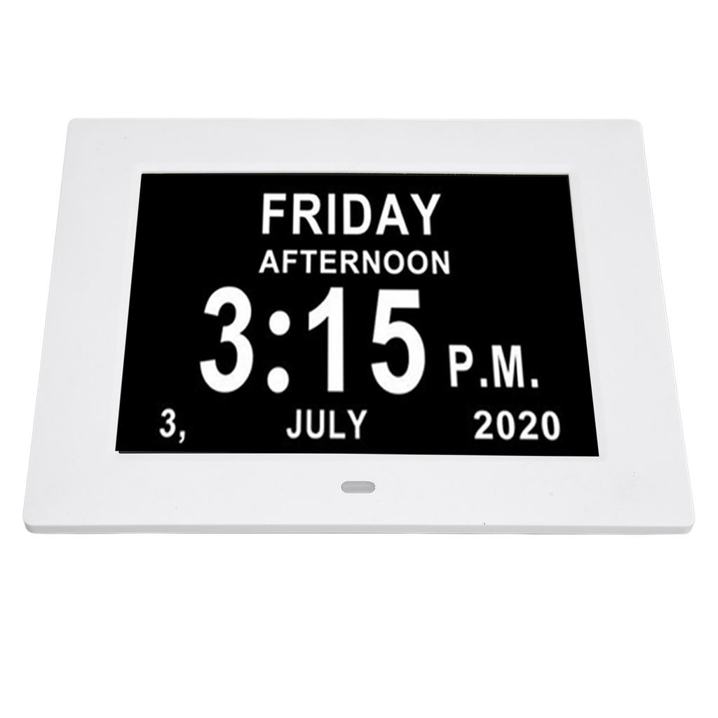 Digital Calendar Clock 7 Inch HD Large Font Auto Dimmable Electronic Alarm Clock for Elderly White
