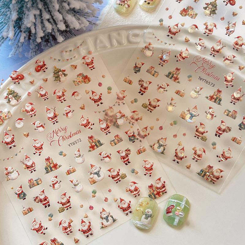 Weihnachts-Nagelsticker Schneeflocken Relief 3D Weihnachtsbaum Weihnachtsmann Elch Schneemann Cartoon Tragen Nagelsticker Maniküre Dekor