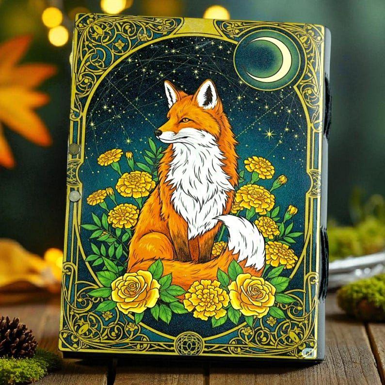 Fox Leather Grimoire: Vintage Spell Book of Shadows, Witchcraft Journal