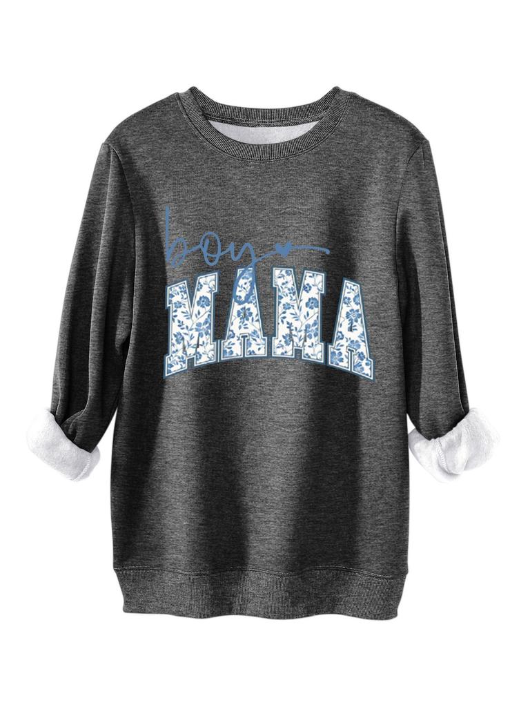 BOY MAMA Floral Spot Women's Thickened Casual Round Neck Long Sleeve Hoodie