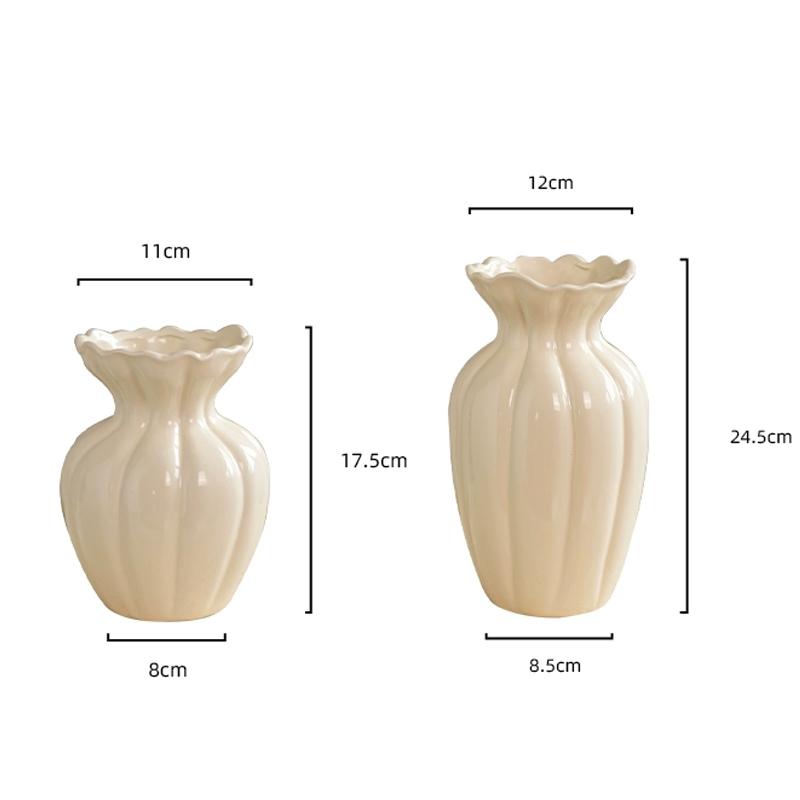 Creative Stripe Vases Decor, Ceramic, Home Bedroom Living Room Study, Flower Arrangement Table Decorations Cream Style Vase, 1Pc