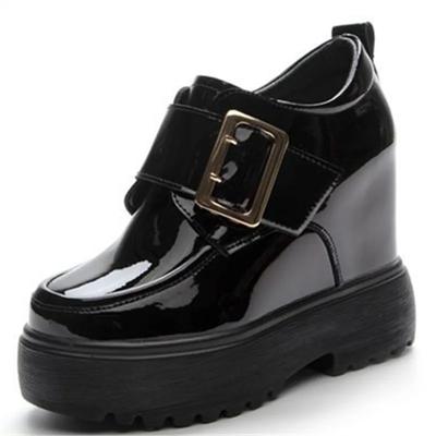Mirror Leather Shoes for Women Spring Autumn New Style Wedges Heel Casual Pumps Korean Style Thick-soled Platform Loafers Shoes