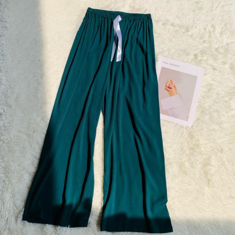 Damspecifika Plus Size Byxor i Bomull och Silke med Vida Ben - Casual Niopunktslängd för Hem & Utomhus