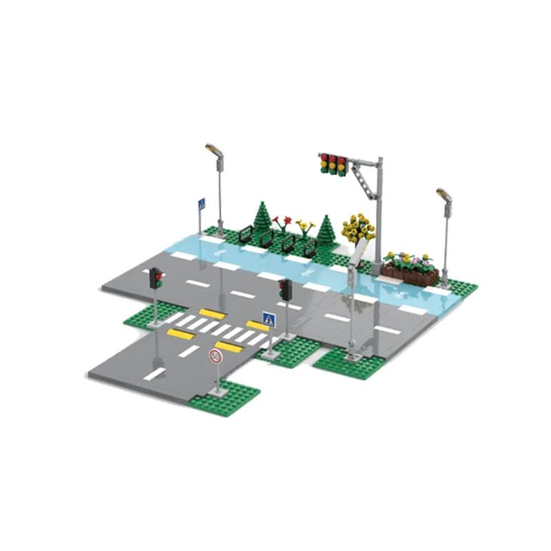 Pedestrian Bridge MOC Playthings Construction Bricks City Traffic Scene Street View Parts Blocks Traffic Motorway Works With City Bricksi