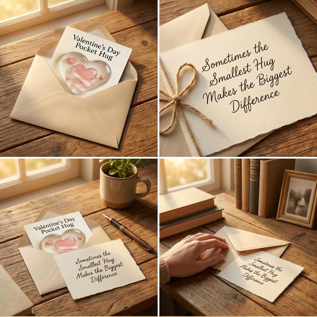 Kapesní objetí na Valentýna — Malá připomínka lásky, Malé valentýnské kapesní srdíčko objetí karty, Inspirativní dárek pro vztah,