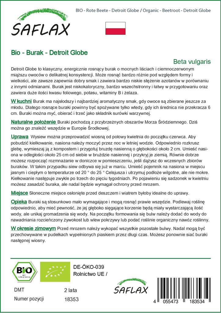 SAFLAX Garden In the Bag - Organic - Beetroot - Detroit Globe - 100 Seeds - With Substrate In a Fitting Stand Up Bag - Beta Vulgaris